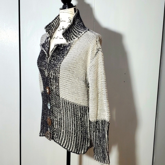 Overland- Cream/Black Heavy Knit Neutral cottage core Cardigan Chunky Boho Sz.M - Picture 4 of 7